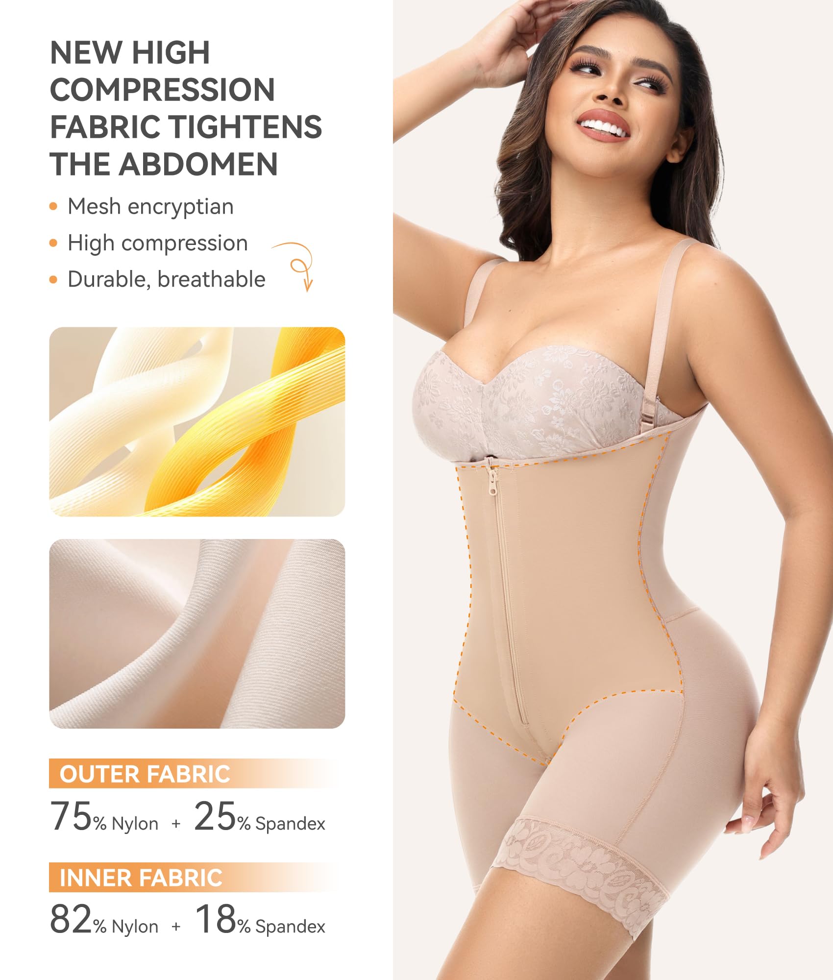 M MYODRESS Fajas Colombiana Body Shaper Tan Size L